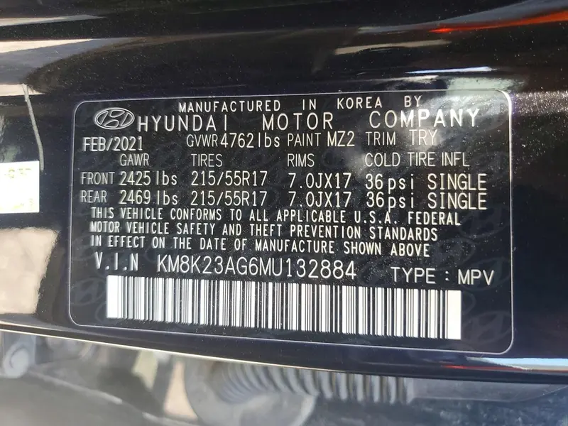 2021 Hyundai Kona, VIN KM8K23AG6MU132884, photo 12 of 12